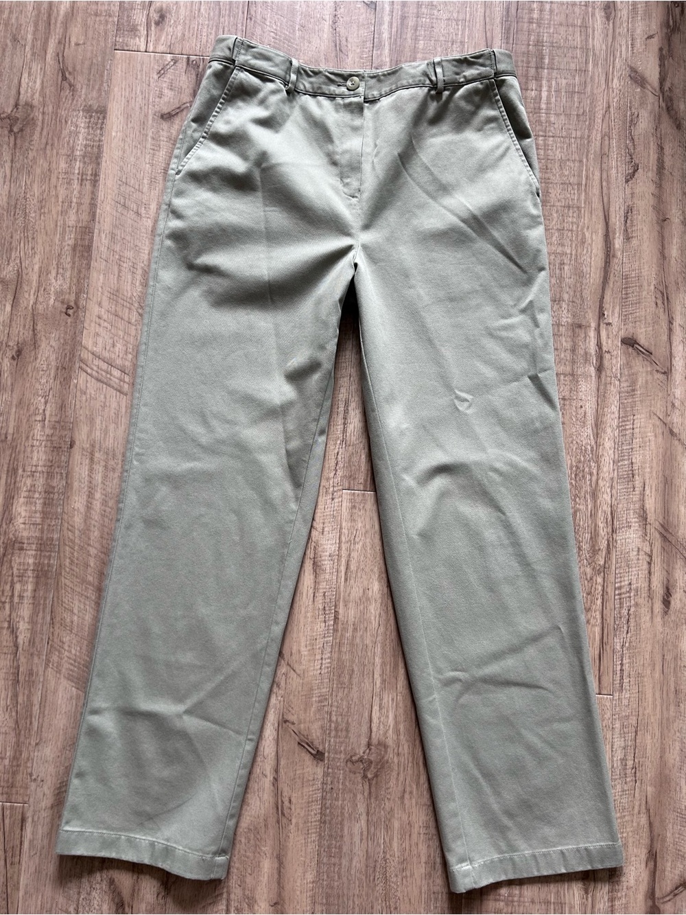 L.L.Bean women's chino sage green pants feature a flat front neutral classic fit